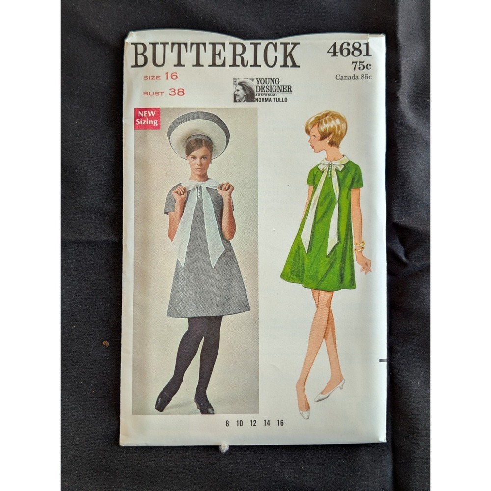 VTG 1968 Butterick 4681 Uncut Norma Tullo Dress Size 16 Bust 38 Retro Pattern